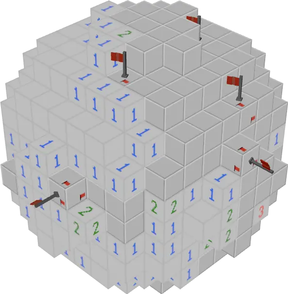 A Sphere with size 5 and some flags placed